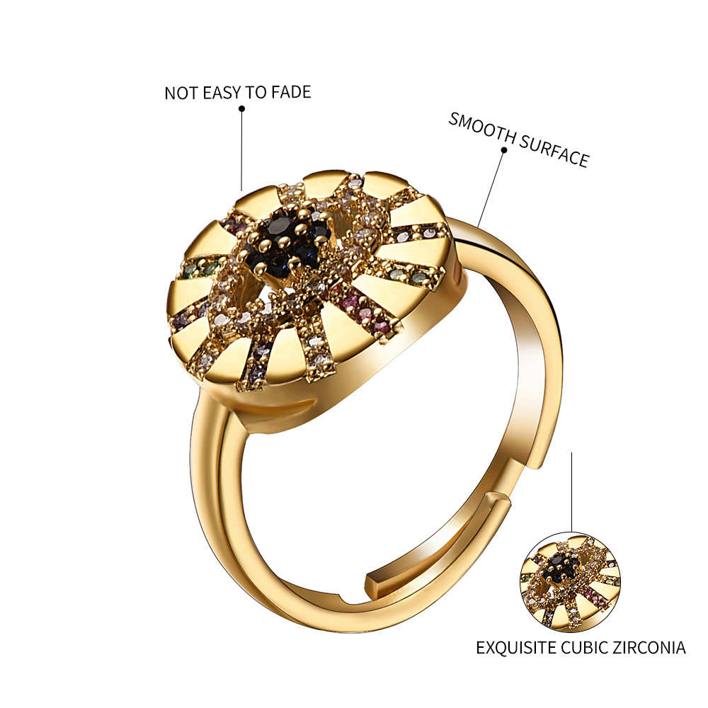 New Fashion Devil&#39;s Eye Micro-inserted Zircon Hollow Round Adjustable Ring Wholesale display picture 2