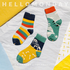 50184HELLOMONDAY Baby Colorful Socks Spring Striped Cartoon Dinosaur Skeleton Unisex Children's Mid-Calf Socks