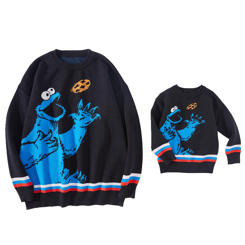 2020秋冬装新款儿童卡通圆领毛衣大红色打底衫亲子装大蓝CM包芯纱|ms