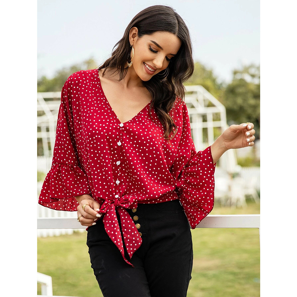 V-neck bow polka-dot top  NSSA28585