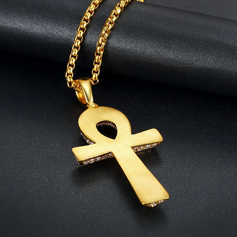 Cross Pattern Hip-hop Cross Stainless Steel Inlay Artificial Diamond Unisex Charms Necklace