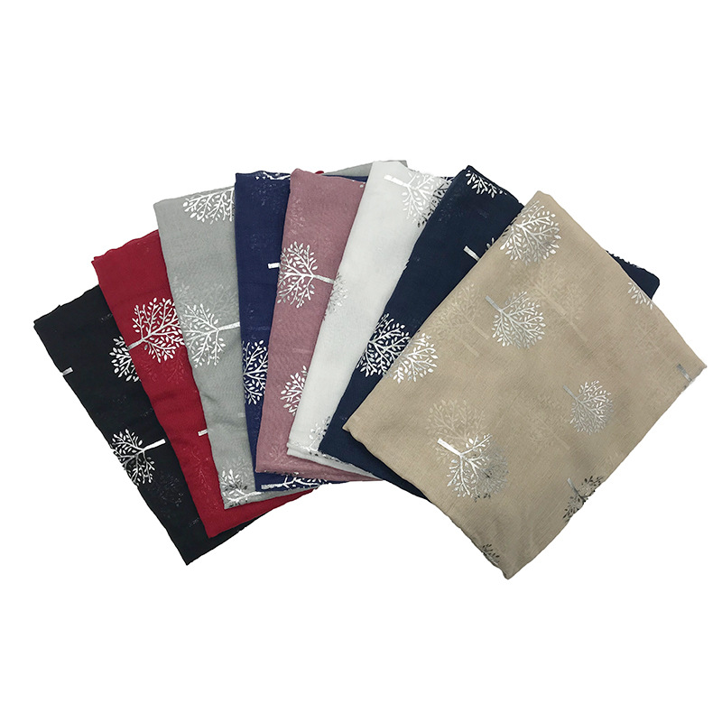 跨境速卖通时尚人造棉金色小树印花新款围巾可包头披肩一件代发