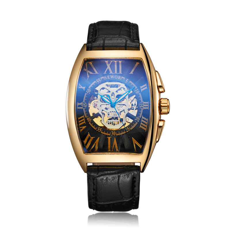 Sewor siwoqi reloj mecánico automático de los hombres hueco cráneo transparente Correa inferior reloj automático