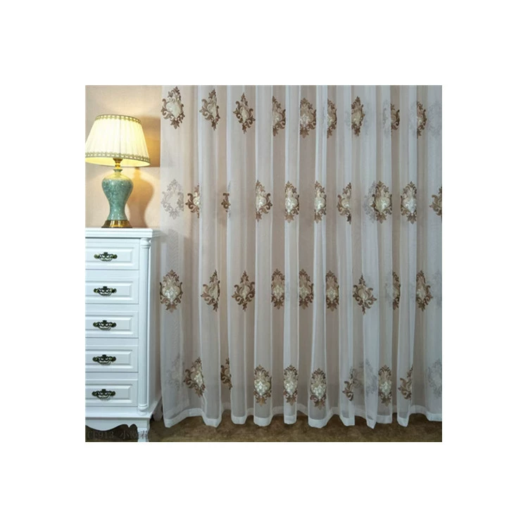 Origin wholesale European-style embroidered sheer curtain for living room and bedroom, transparent embroidered sheer fabric finished product inquiry