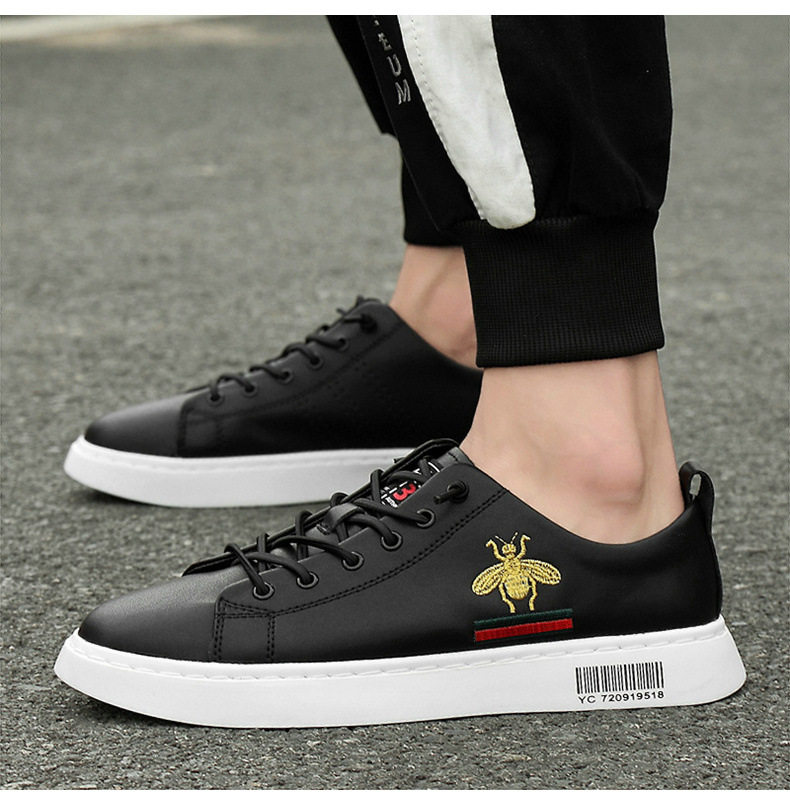 Giày sneaker nam da bò cổ thấp đế bệt, giày thể thao thoáng khí tăng chiều cao — S920 màu trắng, S920 đen chi tiết 16