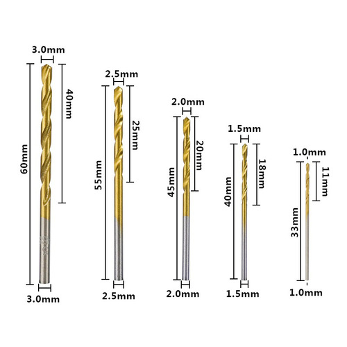50pc titanium plated twist drill bit set high speed steel wood drilling drill bit wholesale tool straight handle woodworking twist drill