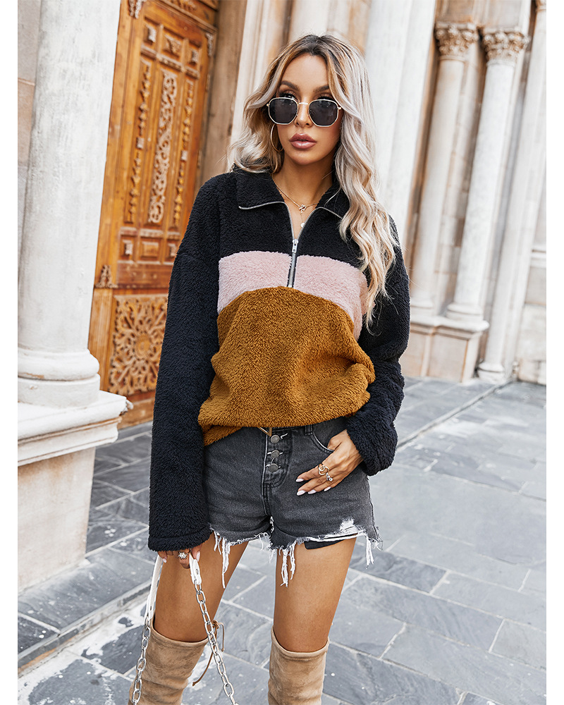 winter women's new tops lapel plush sweater women NSKA188