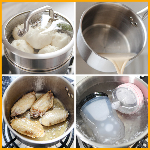 TaiBan 304 Stainless Steel Milk Pot & Steamer, Thickened 5-Layer Steel Design, Available in 14/16/18cm Small Sizes—Perfect for Baby Food Prep and Noodle Cooking, Non-Stick Bottom