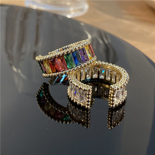 ins niche rainbow flash diamond ring female opening adjustable Korean internet celebrity temperament simple and versatile index finger ring