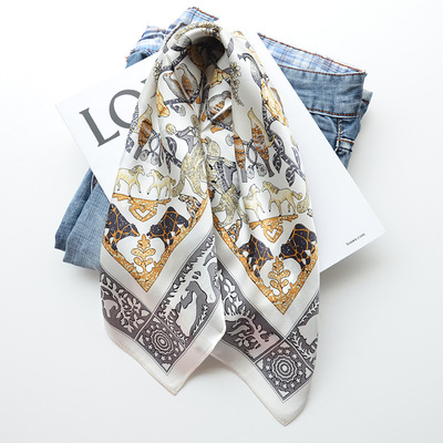 网红款自然物语春秋气质真丝小方巾女士丝巾桑蚕丝薄款围巾小披肩