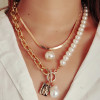 Retro accessory from pearl, metal pendant, necklace, set, European style