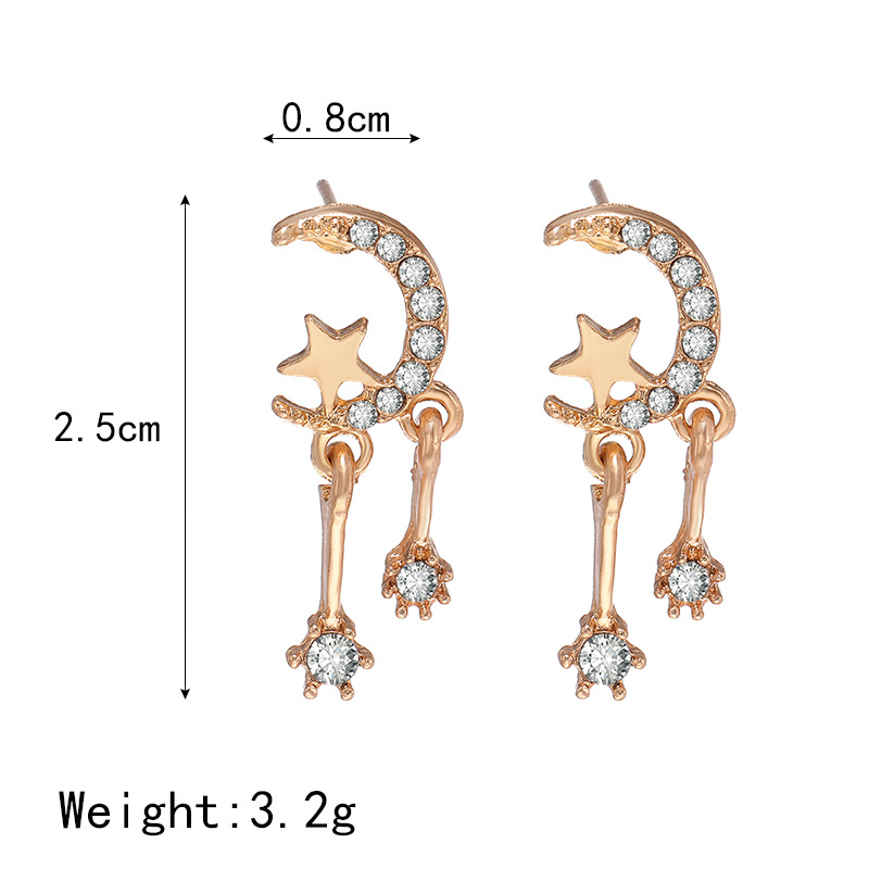 Simple Star And Moon Metal Texture Earrings With Diamonds And Shiny Tassel Earrings display picture 4