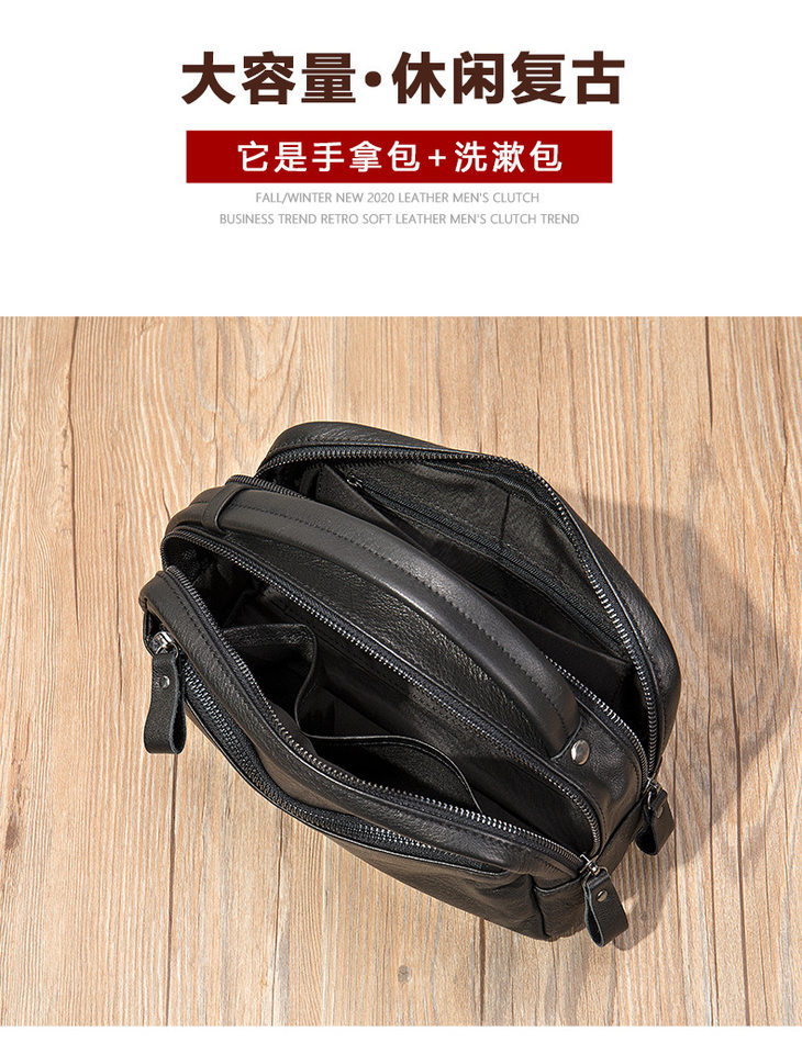Túi cầm tay nam da bò thật cao cấp dạng clutch công sở đựng đồ vệ sinh cá nhân — màu đen, 3022 cà phê chi tiết 10