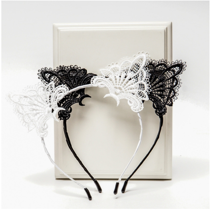 90g Weight Hair Band Hair Accessories Type 1 Piece Quantity Christmas, Daily, Party Occasion Lace Material Cat, Cat Ears Pattern Women'S Gender Cute, Retro Style Handmade, Handmade Craft Cute Retro Women'S Cat Cat Ears Lace Handmade Hair Band 1