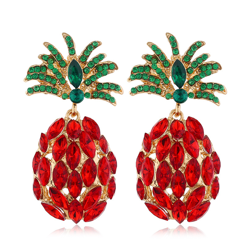 Fashion Creative Fruit Pineapple Inlaid Colorful Diamond  Earrings Wholesale display picture 8
