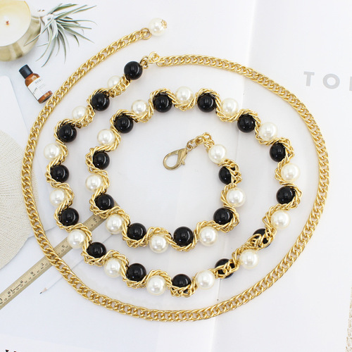 Women's Korean version of sweet pearl-encrusted waist chain dress with hook metal decorative thin belt for women, seven styles, one-piece drop shipping