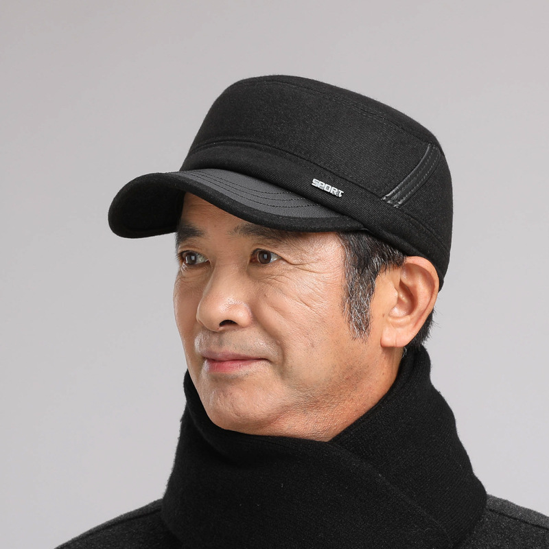 Cappelli da uomo di mezza età in inverno, papà piatto con protezione per le orecchie, anziani per il calore autunnale e invernale, nonno vecchio_voghion.com