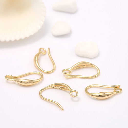 Copper plated 14k real gold glossy diy earring accessories Korean style new simple versatile ear hook jewelry wholesale