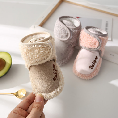 Hansheng baby shoes 0-1 years old cotton shoes baby toddler shoes winter plush style thickened to keep the shoes warm