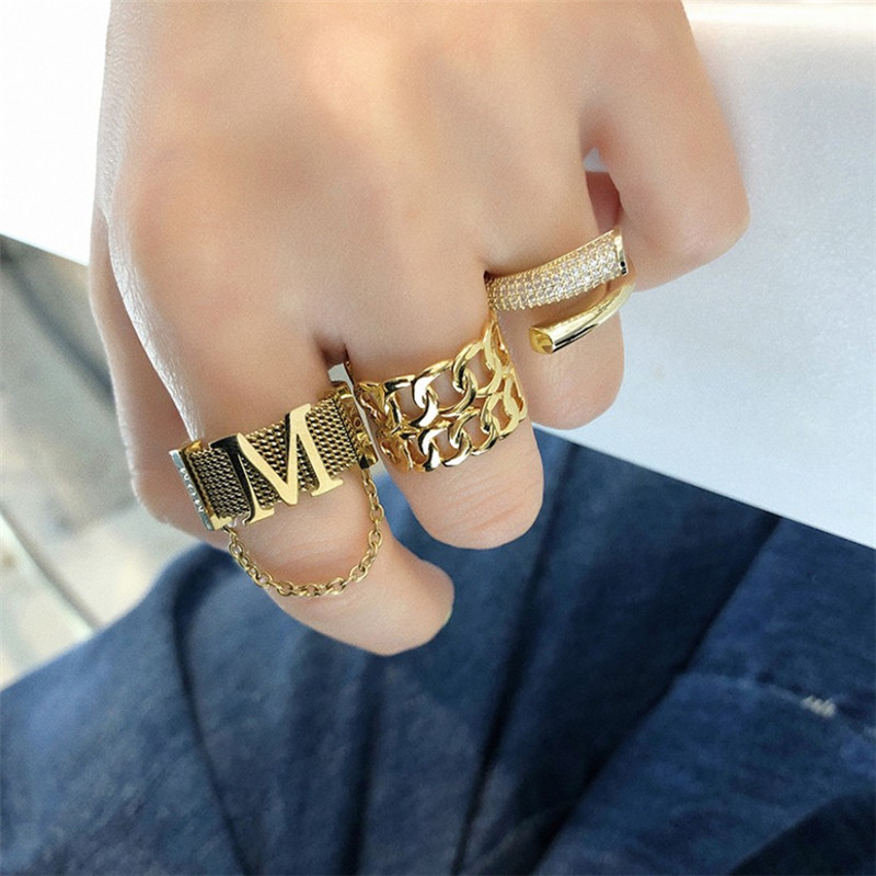 Fashion Personality Ring Letter Chain Micro-set Open Ring Index Finger Ring Wholesale Nihaojewelry display picture 5