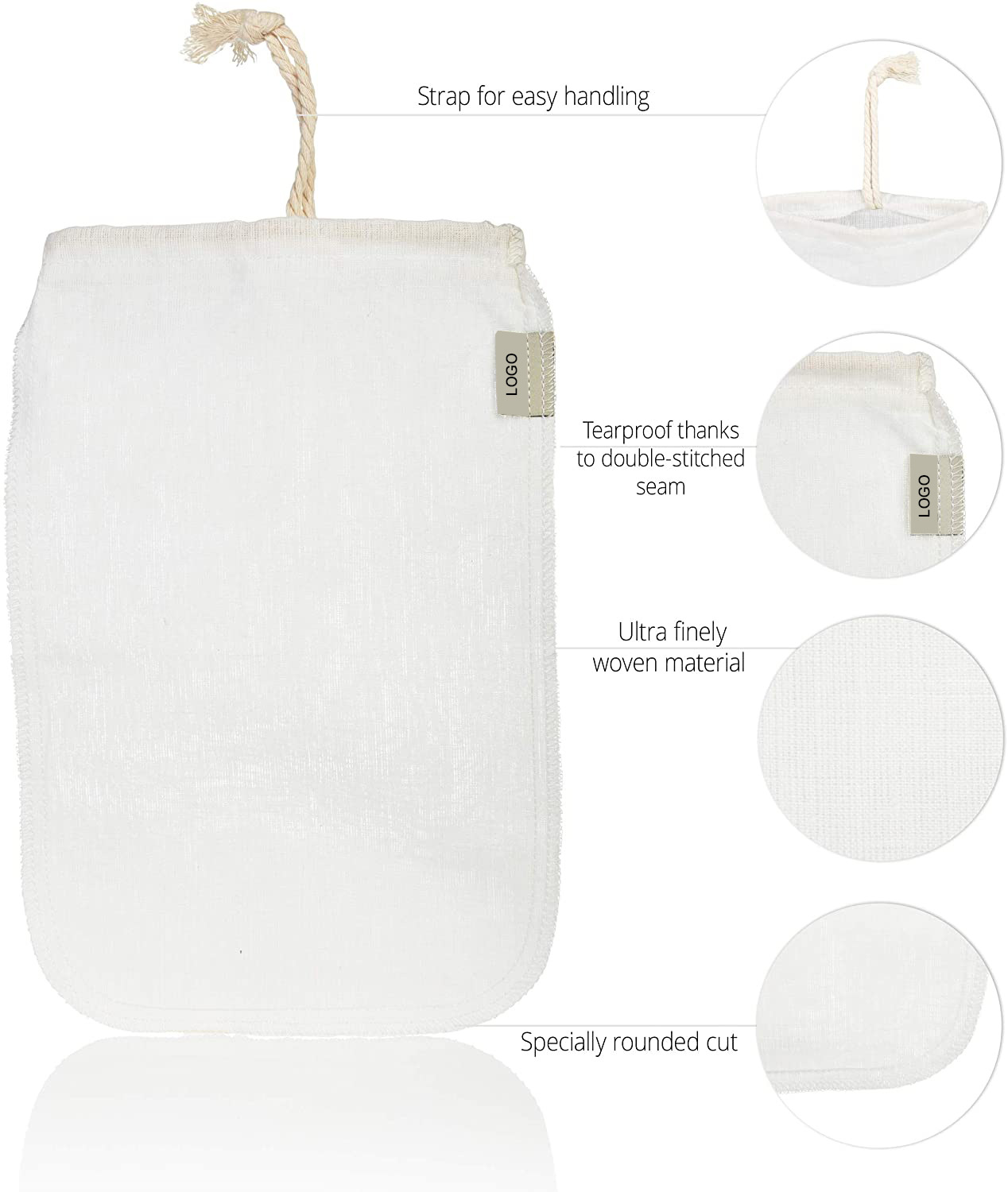 Bolsa de filtro de lino para alimentos leche de soja vino café jugo de frutas nueces leche lino de almacenamiento de calidad de alimentos lino