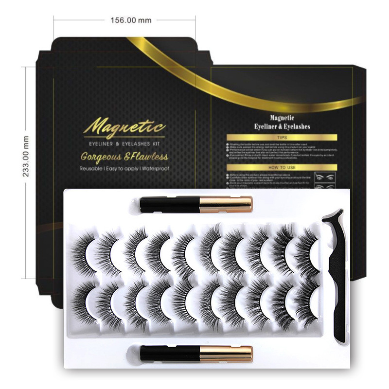 跨境磁性睫毛10对装磁性眼线液睫毛 magnetic eyelashes 磁铁睫毛