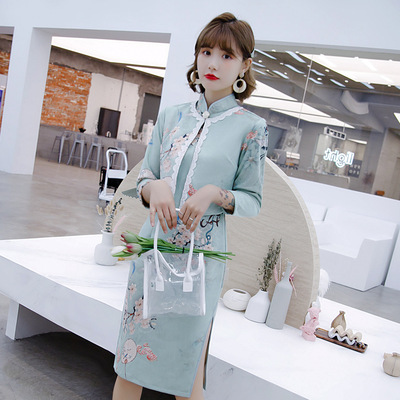 Chinese Dresses Qipao for women robe chinoise cheongsam Retro cheongsam dress shawl two piece seasonal style broad lady skirt