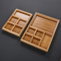 Wooden multi-compartment tea and snack tray with fruit and nut storage, suitable for living room tea service