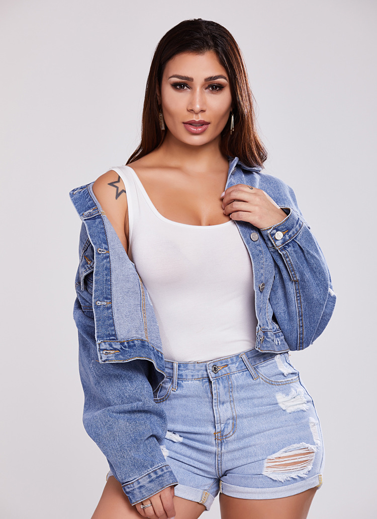 summer ripped short denim jacket  NSSY9117