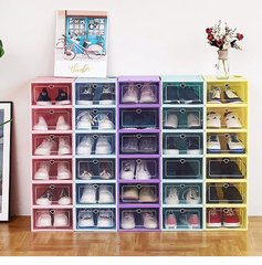 Plastic transparent lid shoe box shoe cabinet colored multi-purpose storage home desk storage cosmetic storage magic tool