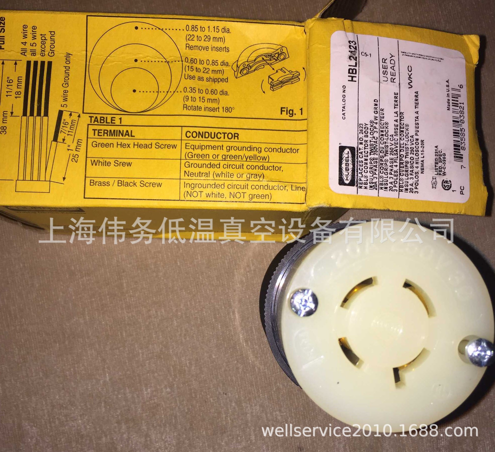 Hbl2423 Connector Power Entry Receptacle 20A 3P/4W