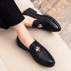 正裝皮鞋男韓版百搭男士休閒英倫風青年一腳蹬潮髮型師男鞋子