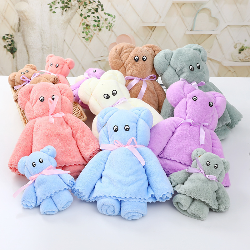 Internet Popular Coral Fleece Towel Bear Set Novel Card Adult Face Washing Bath Towel Letter Set Small Gift
