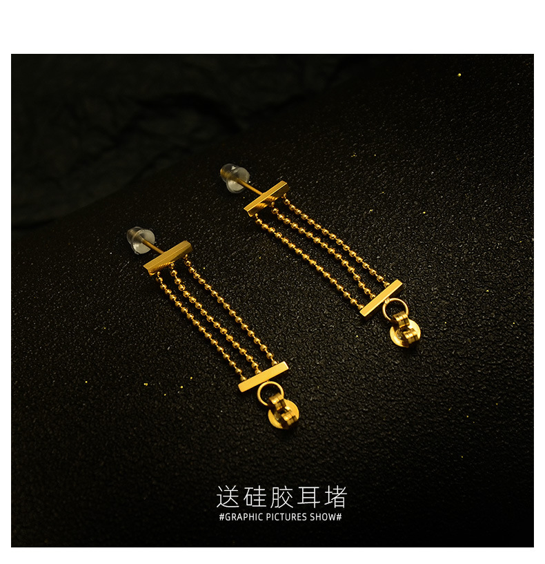Titanium Steel Three-layer Bead Chain Tassel Bead Chain Earrings Wholesale display picture 12