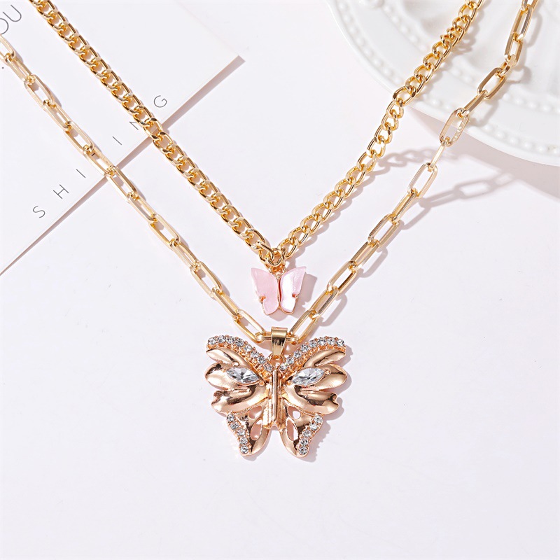 New Necklace Bohemian Fashion Metal Size Butterfly Pendant Double Necklace Wholesale Nihaojewelry display picture 5