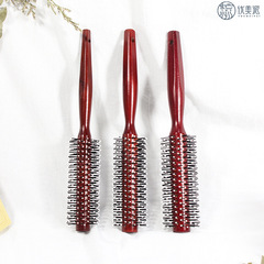 Wooden bristle-free curling comb with inner buckle pear flower head styling comb V-shaped hair round comb fluffy bob hair