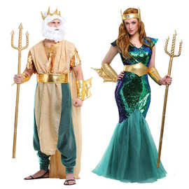 万圣节新款成人情侣海王 女王国王战神演出服装 古埃及艳后法老服
