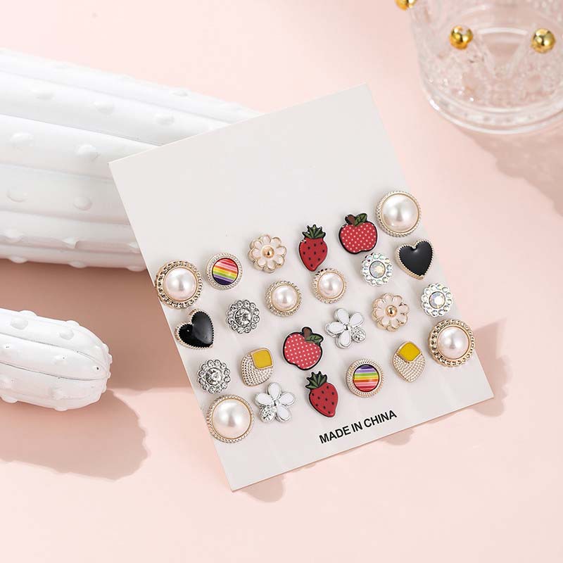 New Summer Cute Fruit Funny Fun Korean Sweet Combination Earrings Set display picture 3