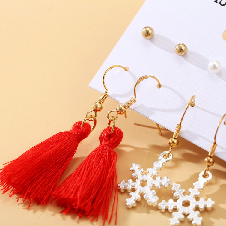 Ornament Creative Retro Pearl Tassel Snowflake Earring Set display picture 5