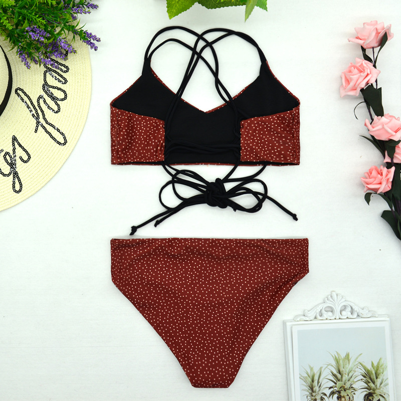  split swimsuit bikini print gathered bikini  NSHL2059