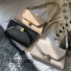 溫柔奶茶百搭小方包復古鏈條好看洋氣單肩斜跨包包女麻花肩帶女包