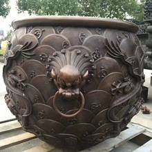 厂家定制流水铜大缸双狮头拉环户外大水缸雕塑摆件聚宝盆铜缸价格
