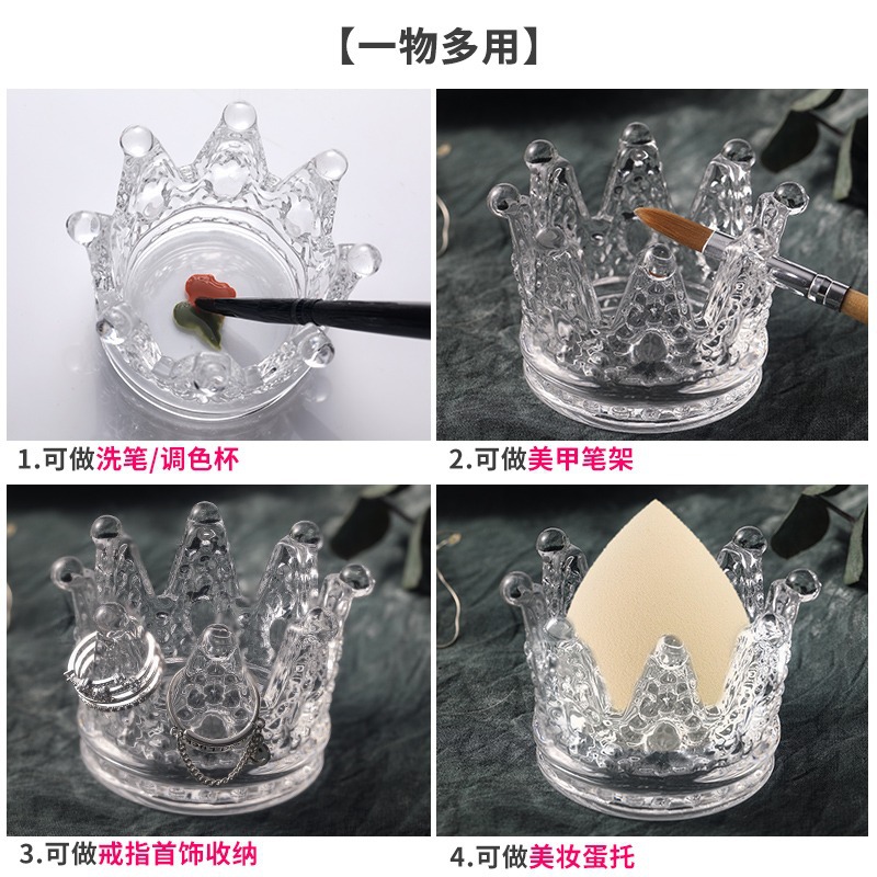 Manicura retro relieve corona titular de la pluma estilo japonés borde de oro cristal pluma titular cristal taza de lavado herramienta neto rojo