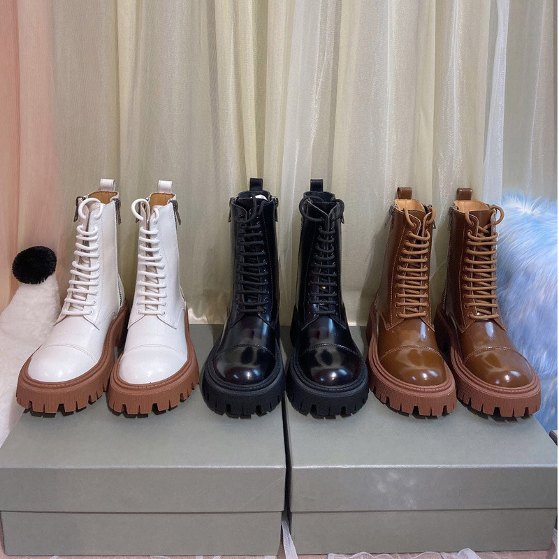 頭層牛皮馬丁靴女網紅款20秋冬歐美新款BB巴黎厚底全牛皮靴子增高