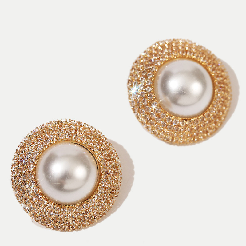 Fashion New Simple Style  Geometric Round Pearl Rhinestone  Earrings Nihaojewelry Wholesale display picture 4