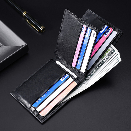 Genuine leather men's wallet European and American oil wax leather dollar wallet RFID anti-radio frequency identification cowhide coin purse card holder