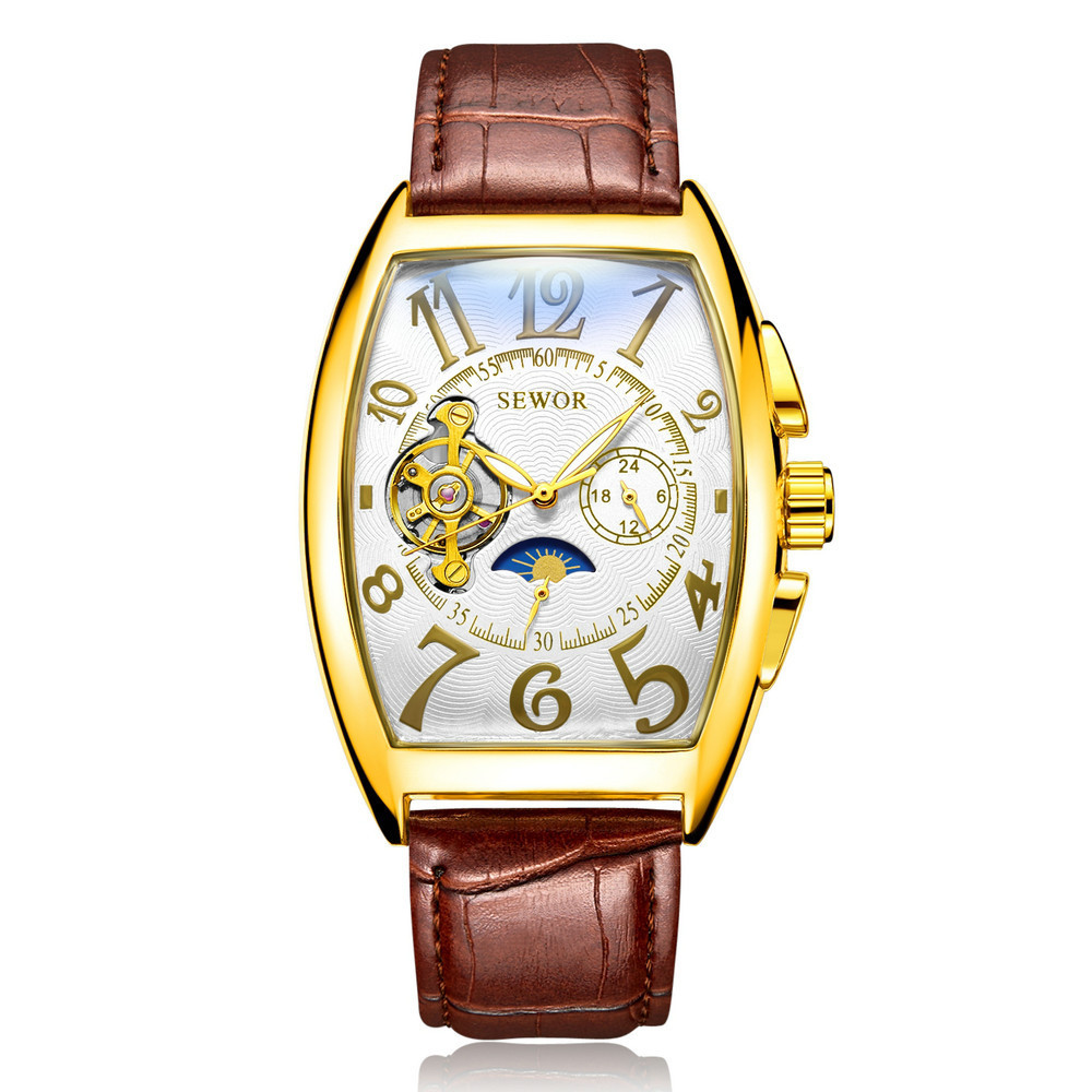 Sewor siwoqi hombres reloj mecánico automático hueco cráneo transparente cinturón inferior reloj automático