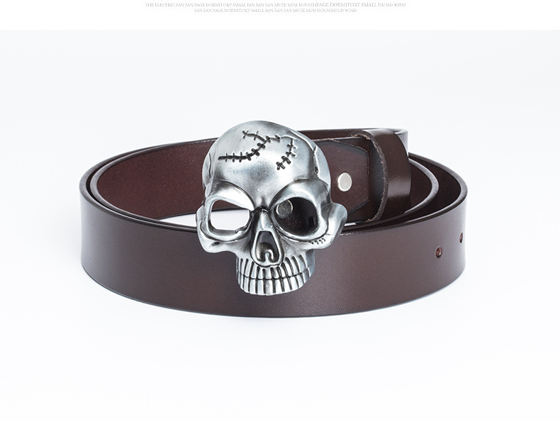 Men's Skull Head Belt Genuine Cowhide Leather Belt For Men_voghion.com