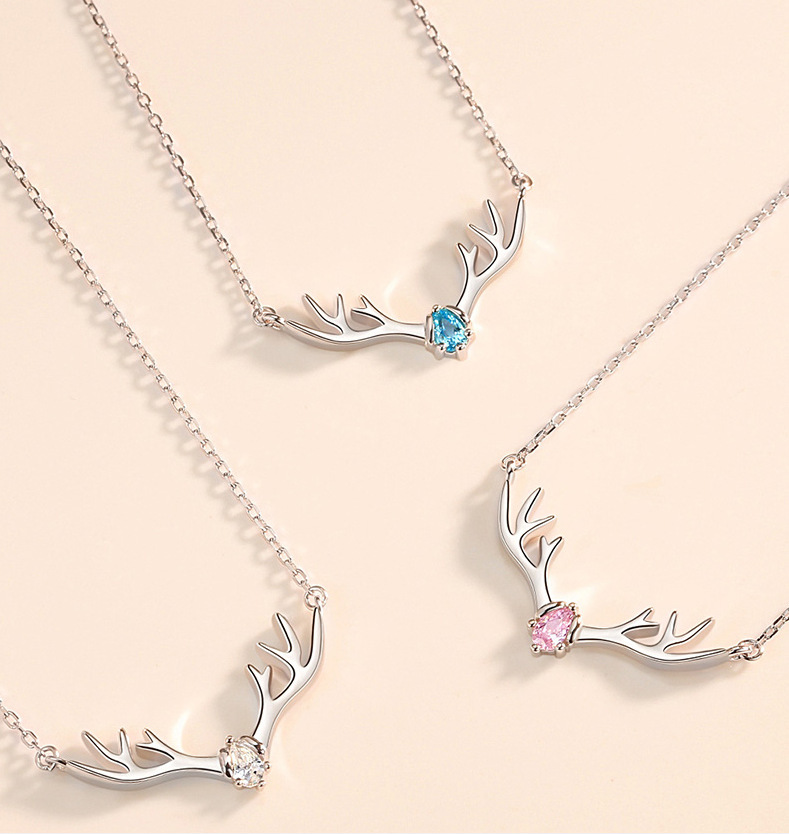 抖音网红同款一鹿有你项链镶钻简约百搭吊坠七夕节麋鹿角项链批发