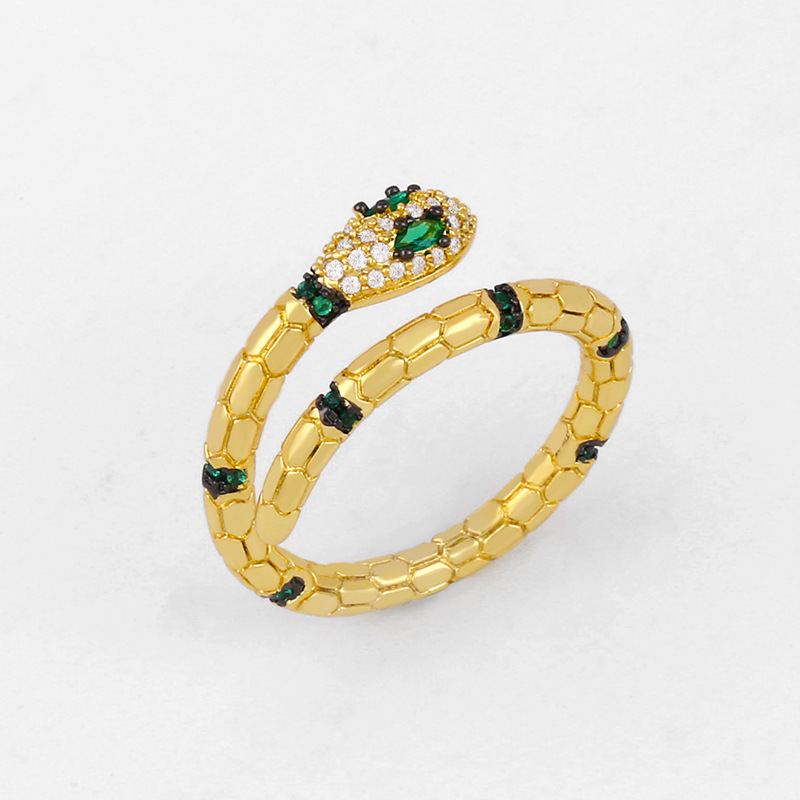 Snake Ring Female Micro-inlaid Zircon Snake-shaped Open Ring Diamond Ring display picture 2